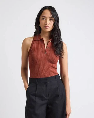 Camisole Côtelée à Col Polo