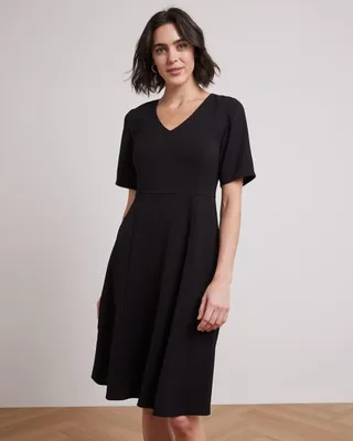 RW&CO. - Short-Sleeve Fit and Flare Dress with V Neckline