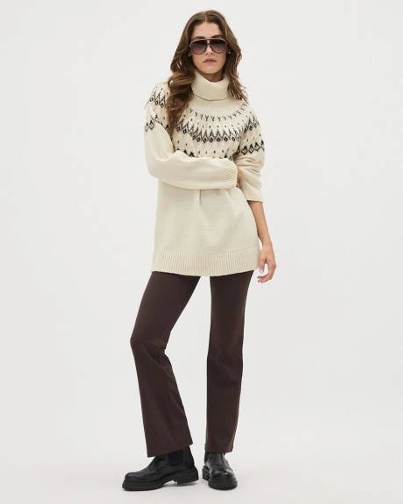 Chunky Turtleneck Sweater with Fair Isle Pattern