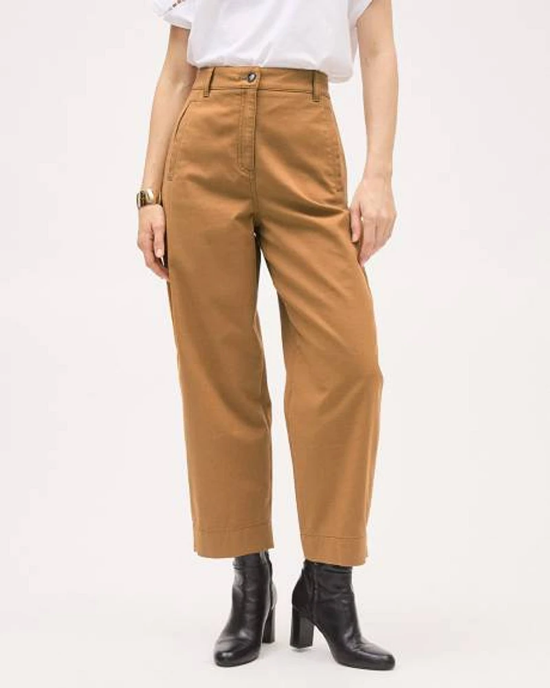 Pantalon à Jambe Ballon et Taille Haute en Sergé