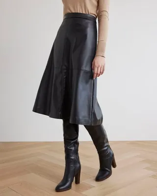 RW&CO. - Black Faux Leather Midi Skirt