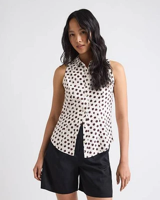 Princess-Cut Sleeveless Buttoned-Down Blouse