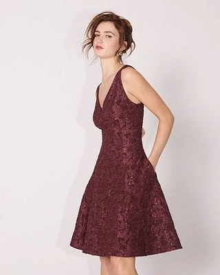 Sleeveless Fit and Flare Jacquard Dress