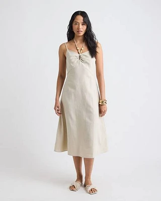 Robe Midi Sans Manches à Col Licou en Mélange de Lin