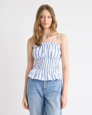 Blouse Rayée Smockée Sans Manches à Col Carré