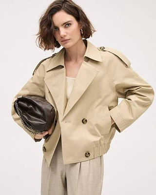 Cropped Double-Breasted Cotton Trench Coat