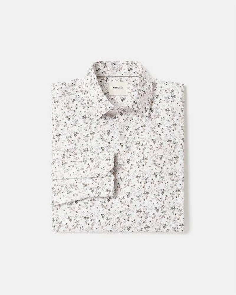 White Tailored-Fit Dress Shirt with Floral Pattern