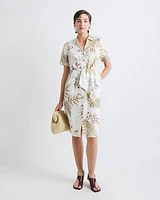 Short-Sleeve Linen-Blend Dress with Shirt Collar