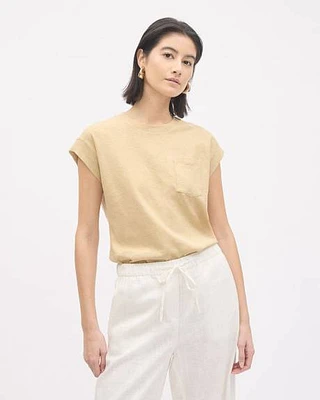Extended-Sleeve Crew-Neck Linen-Blend Top
