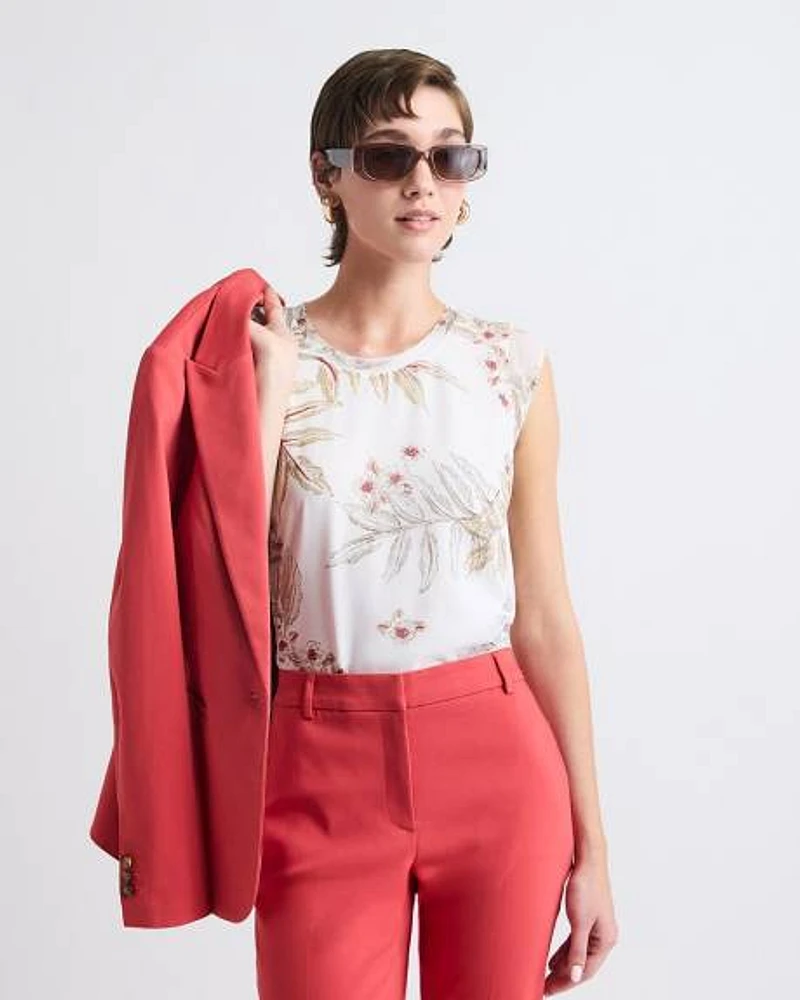 Blouse à Manches Très Courtes et Col Rond
