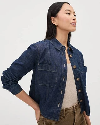 Denim Cropped Buttoned-Down Blouse