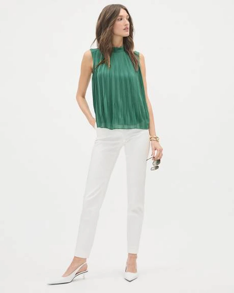 Sleeveless Mock-Neck Mix-Media Blouse