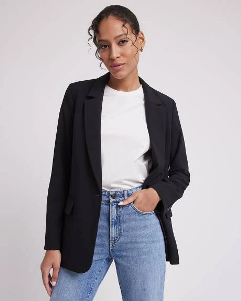 One-Button Long Crepe Blazer