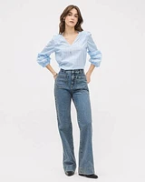 Long Medium-Wash High-Waisted Wide-Leg Jeans