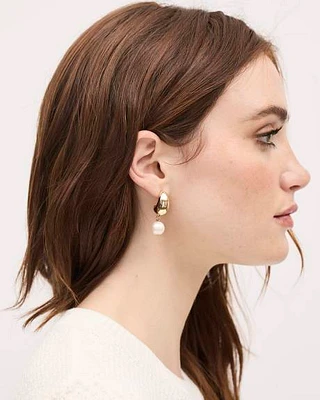 Golden Earrings with Pearl Pendant