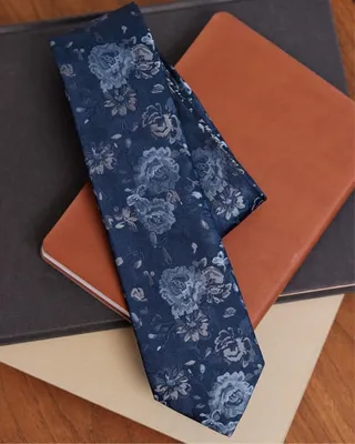 RW&CO. - Blue Regular Tie with Floral Pattern - Blue Dephts - 1SIZE