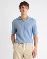 Short-Sleeve Johnny Sweater with Two-Tone Vertical Stitches