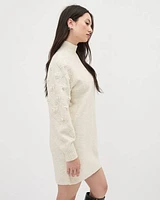 Long-Sleeve Crew-Neck Spongy Dress with 3D Flowers