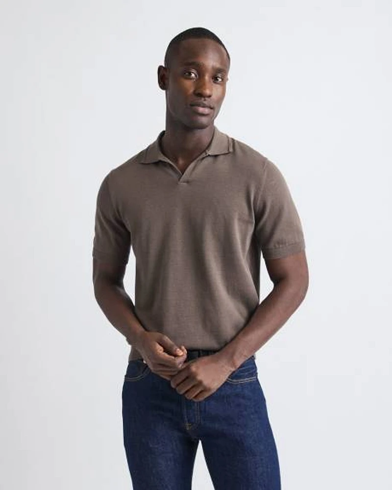 Cotton Short-Sleeve Polo with Johnny Collar