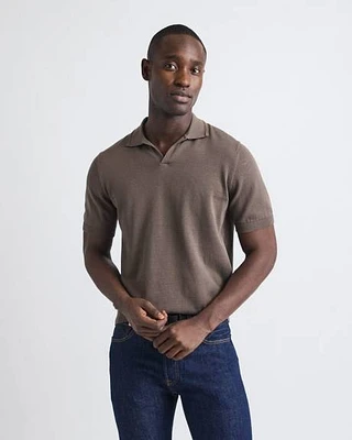 Cotton Short-Sleeve Polo with Johnny Collar