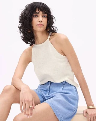 Sleeveless Halter-Neck Linen Blouse