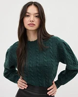 Pull en Tricot Spongieux à Col Rond Ondulé et Manches Longues