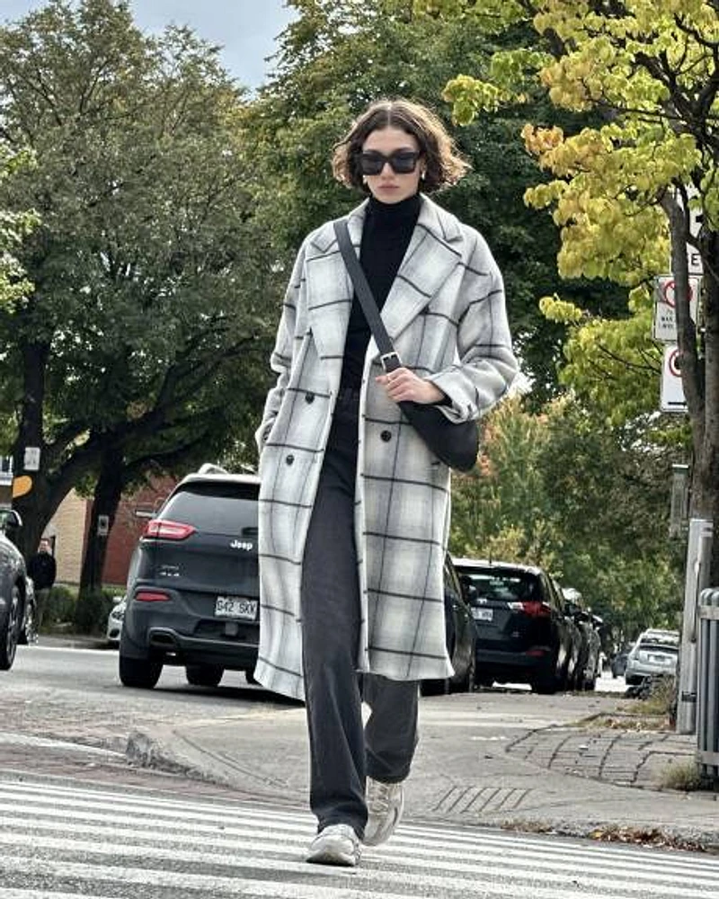 Plaid Oversized Double-Breasted Wool Coat