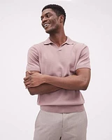 Short-Sleeve Cotton Polo Sweater with Johnny Collar