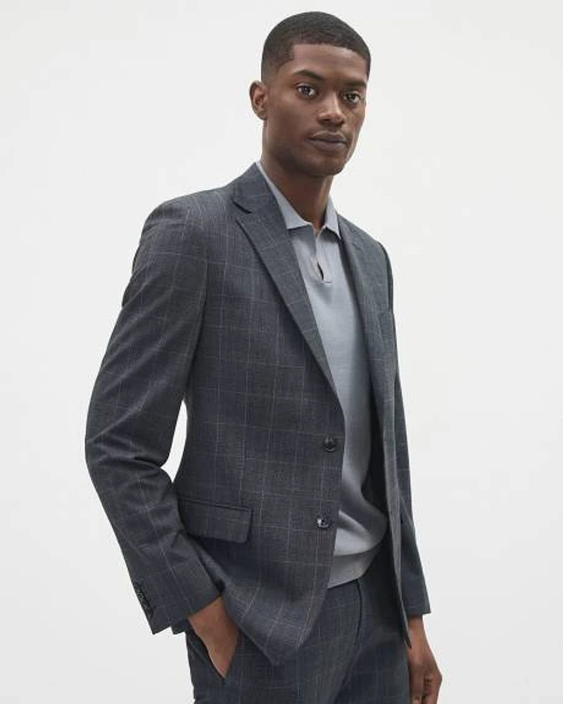 Slim-Fit Checkered Denim-Like Suit Blazer