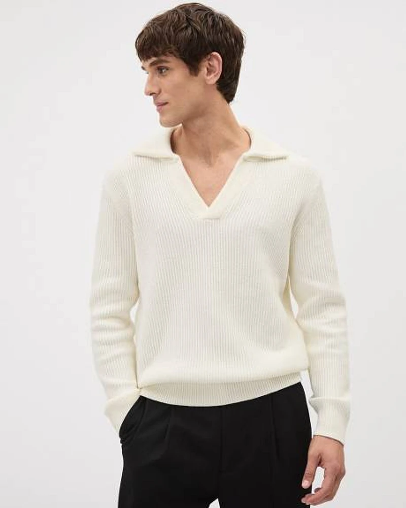 Wool-Blend Ribbed Sweater with Johnny Collar