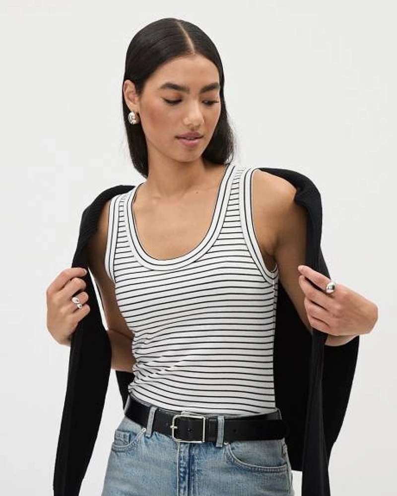 Striped Scoop-Neck Cami with Wide Straps