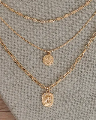14K Gold-Plated Multi-Chain Necklace with Coin Pendants