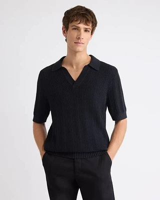 Black Short-Sleeve Johnny Sweater with Vertical Stitches