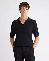 Black Short-Sleeve Johnny Sweater with Vertical Stitches