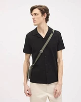 White Slim-Fit Short-Sleeve Knit Shirt with Camp Collar