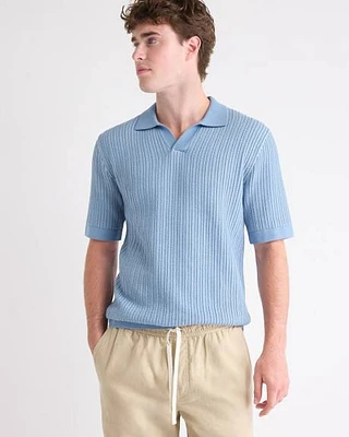 Short-Sleeve Johnny Sweater with Two-Tone Vertical Stitches