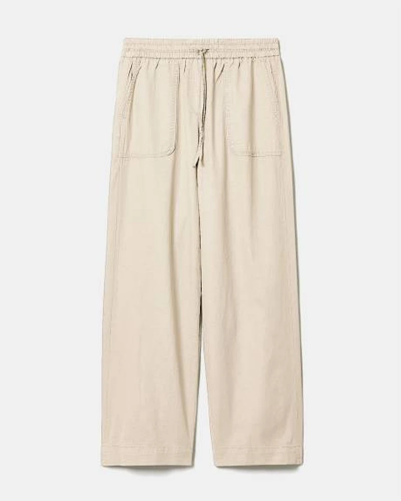 Twill Mid-Rise Wide-Leg Pant