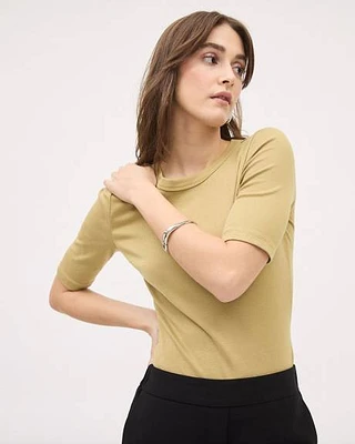 Elbow-Sleeve Crew-Neck Fitted Ribbed Tee