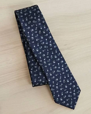 Navy Regular Tie with Floral Pattern