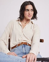 Long-Sleeve Buttoned-Down Pleated Knit Shirt