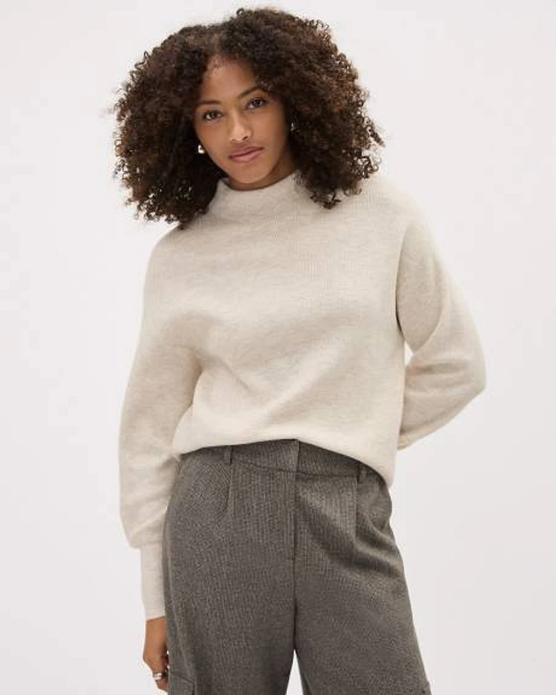 Long-Sleeve Mock-Neck Ribbed Sweater