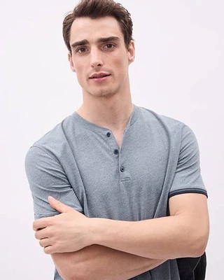 Solid Short-Sleeve Tee with Henley Neckline