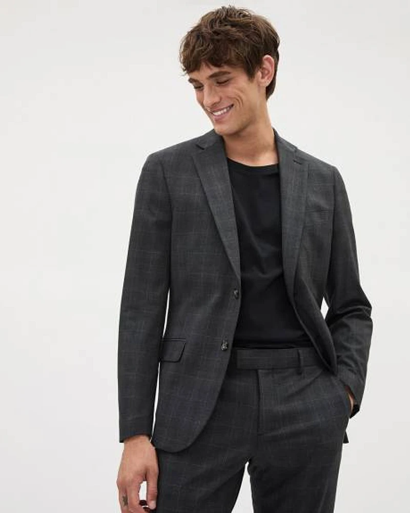 Slim-Fit Dark Grey Checkered Suit Blazer