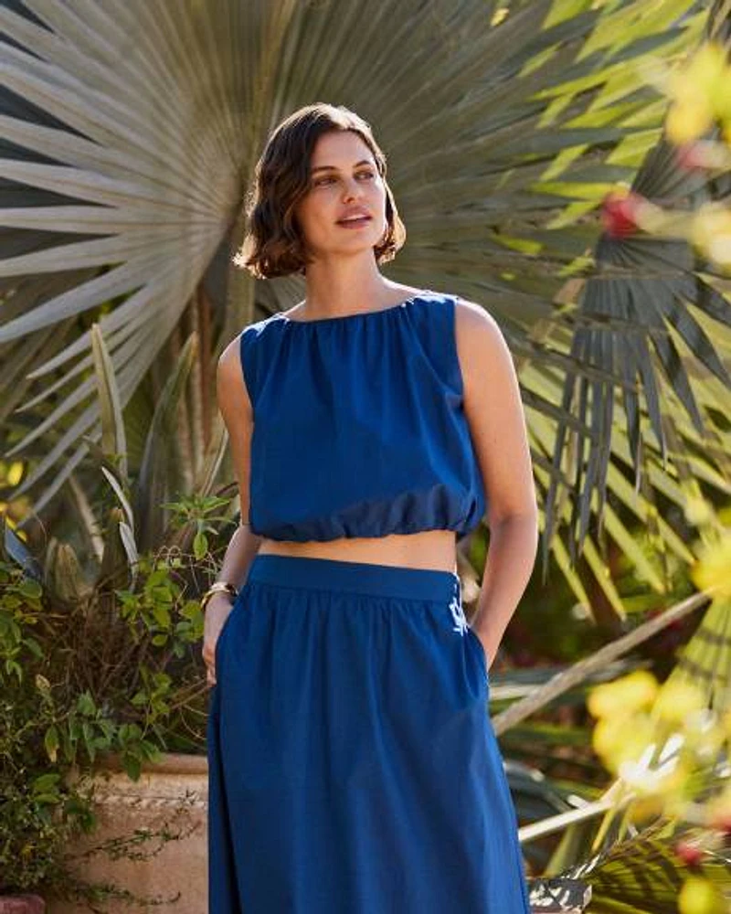 Sleeveless Cropped Bubble Blouse
