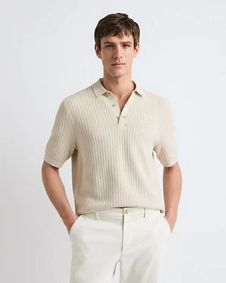 Short-Sleeve Textured Polo Sweater