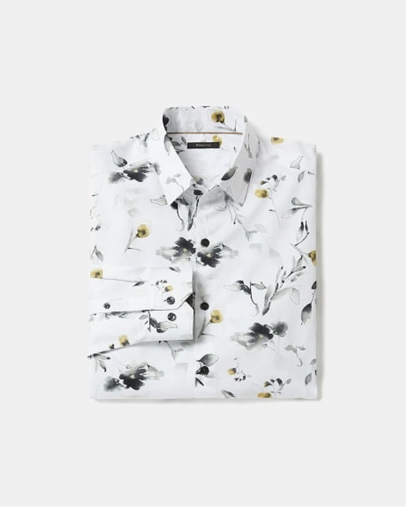 Slim-Fit Dress Shirt with Watercolour Floral Pattern