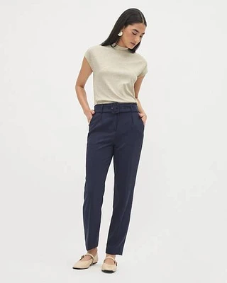 Pantalon Cheville à Jambe Fuselée et Taille Haute avec Ceinture