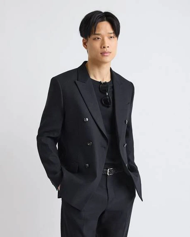 Tailored-Fit Double-Breasted Linen Suit Blazer