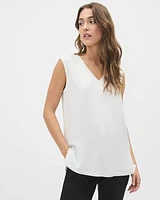 White V-Neck Silky Crepe Tunic Cami