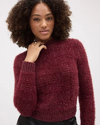 Long-Sleeve Crew-Neck Feather-Yarn Sweater